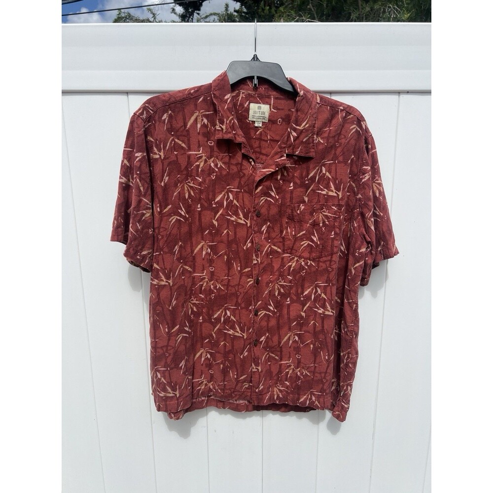 Solitude Mens Hawiian Shirt Red Floral 2XL Silk Short Sleeve Collar Button